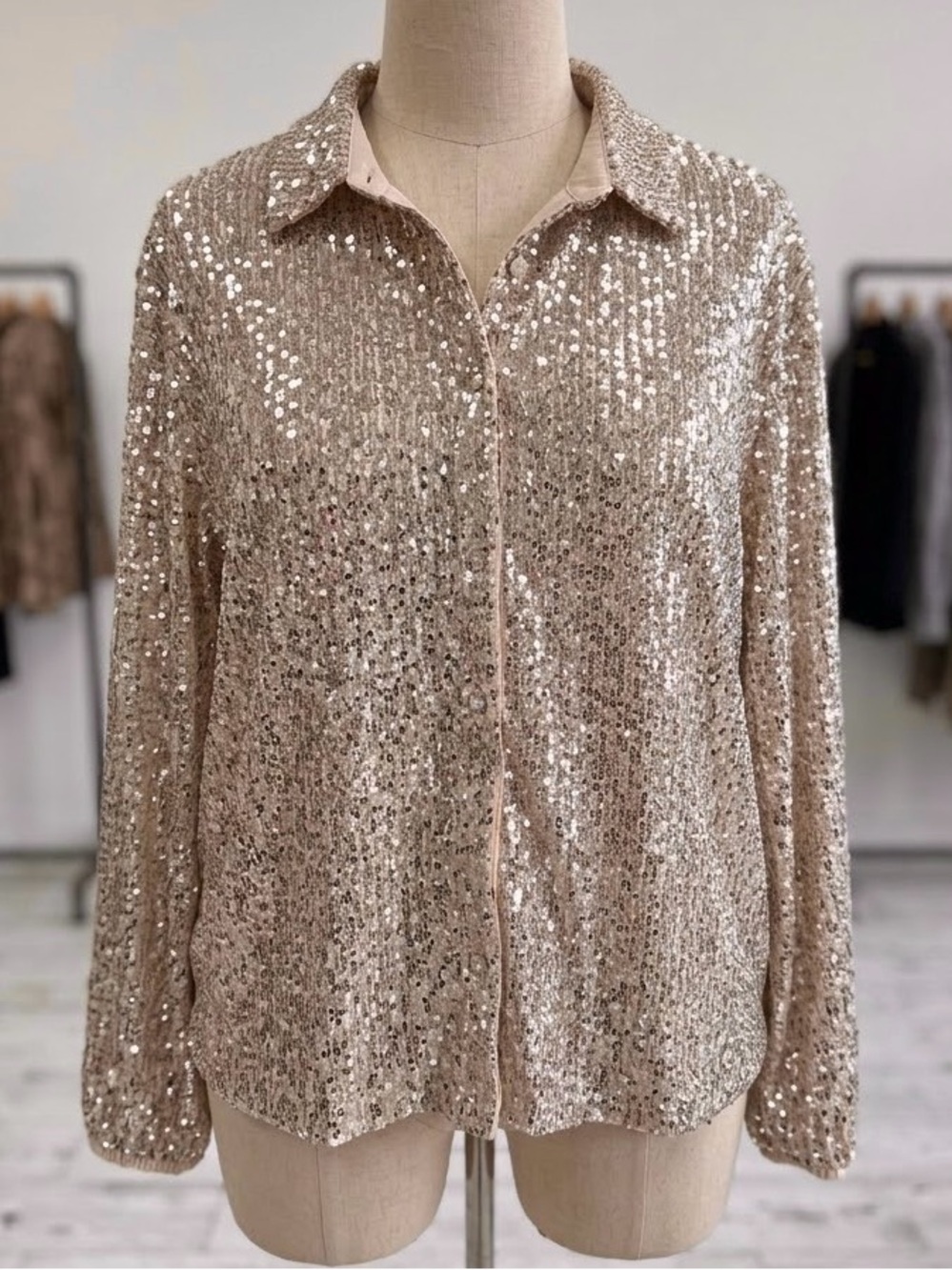 NWT Flounce London Plus Silver Sequin Button Down Shirt Top US 18